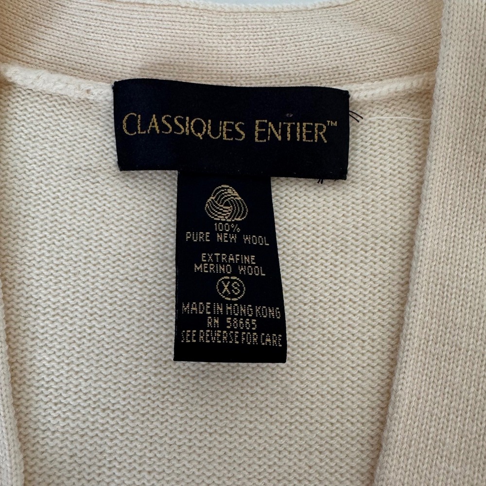 Classiques Entier Cream Sweater Merino‎ Wool V-Neck Long Cardigan XS - Picture 6 of 11